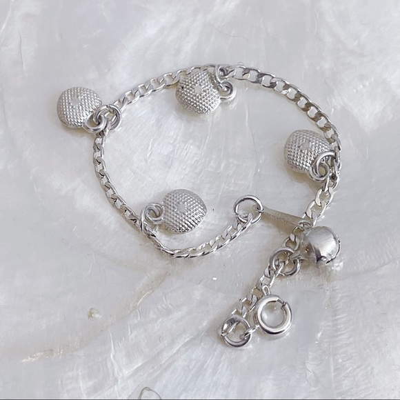 Sterling Silver 925 Hearts Bell Baby Bracelet 5.25” - Picture 2 of 10